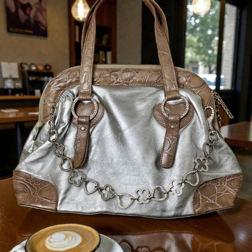 RARE Luxe Festival Star⋆｡°✩ Charm & Luck Silver Leather Bag + Swarovski Crystals